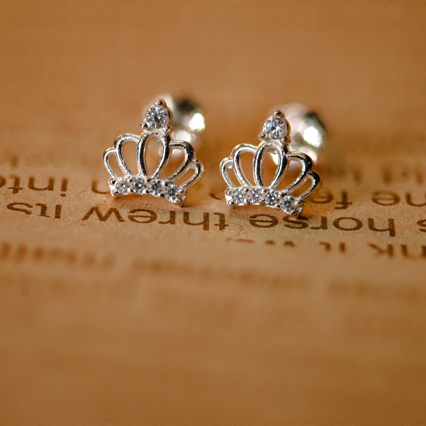 Sterling Silver Crown Stud Earrings: CZ Jewelry Gift