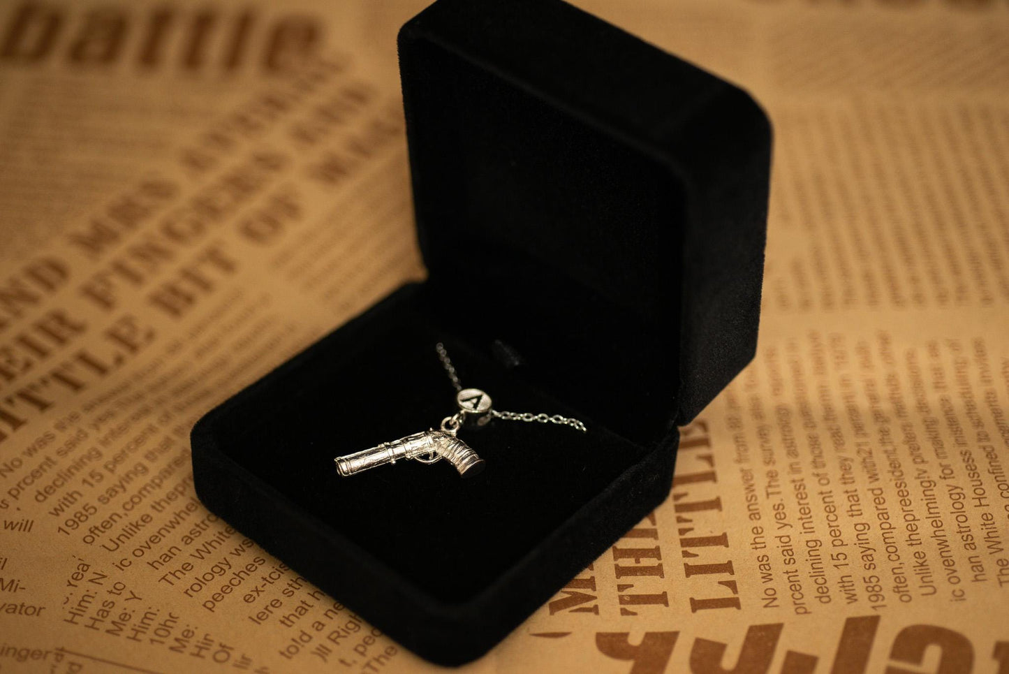 S925 Silver Fantasy Gun Pendant Necklace for Men – Handmade Sterling Silver Chain, Gamer Jewelry, Unique Gift for Him