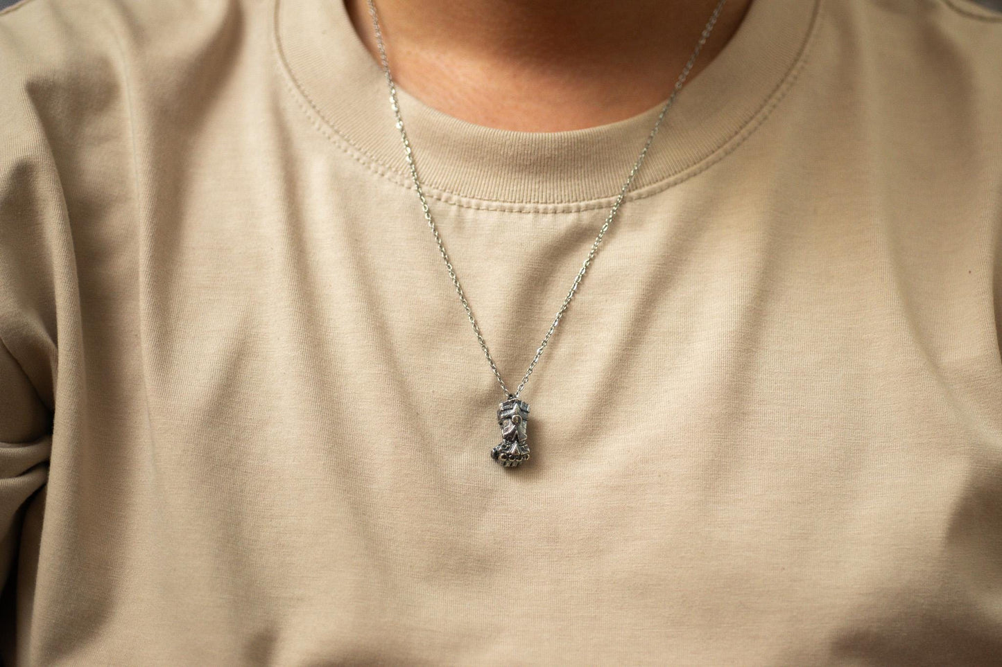 S925 Dark Silver Oxidized Power Fist Pendant – Fantasy RPG Jewelry for Men, Handmade Sterling Silver Necklace, Warrior Style Gift