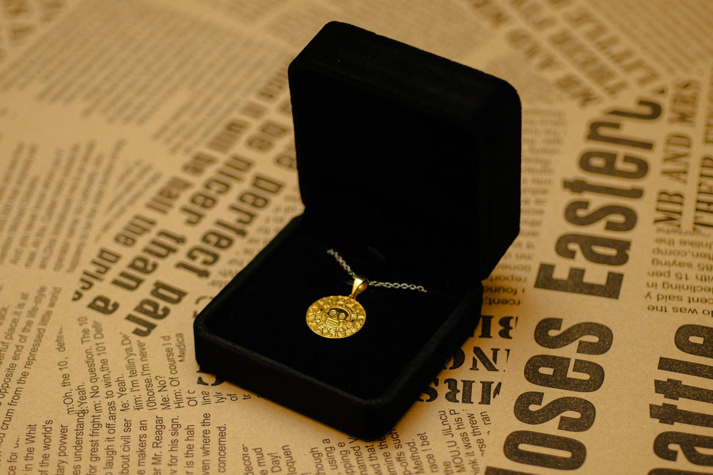 24K Gold Plated S925 Silver Aztec Coin Pendant, Pirate Treasure Medallion Necklace, Handmade Nautical Jewelry, Luxury Gift for Men