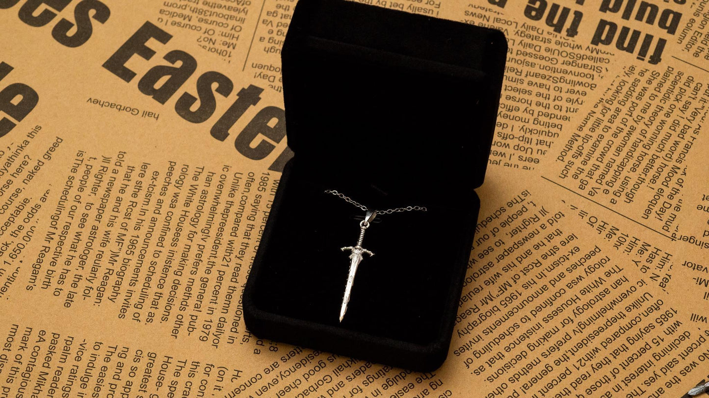 Dark Silver Great Blade Pendant S925 Sterling Sword Necklace Oxidized Finish, Gothic Jewelry for Him, RPG Gamer Gift