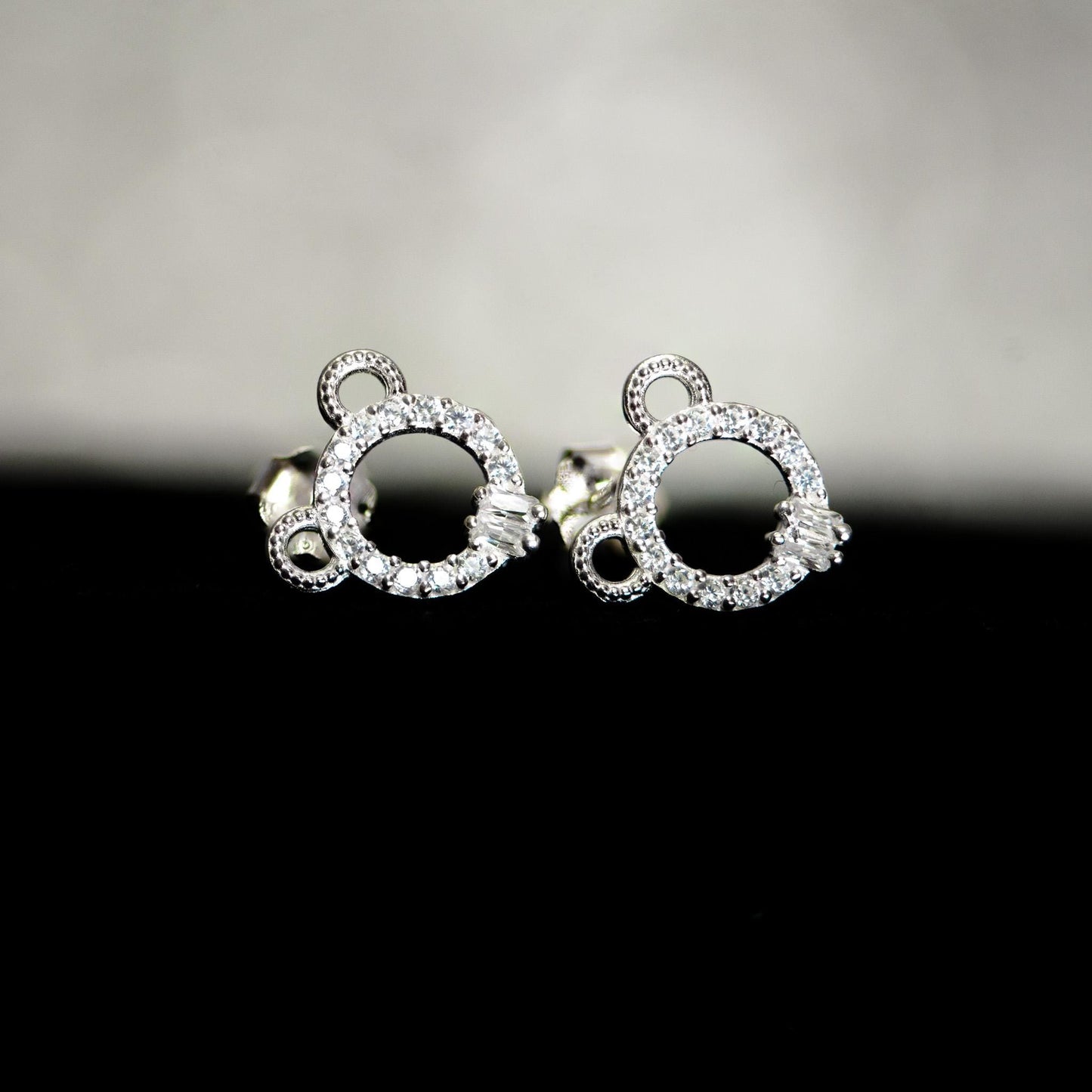 Bear Hoop Stud Earrings: S925 Sterling Silver, Cubic Zirconia