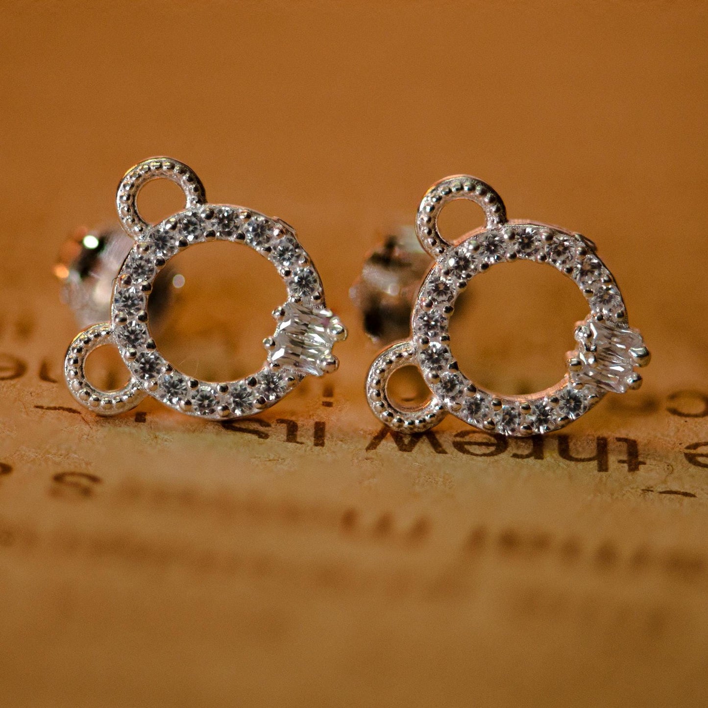 Bear Hoop Stud Earrings: S925 Sterling Silver, Cubic Zirconia