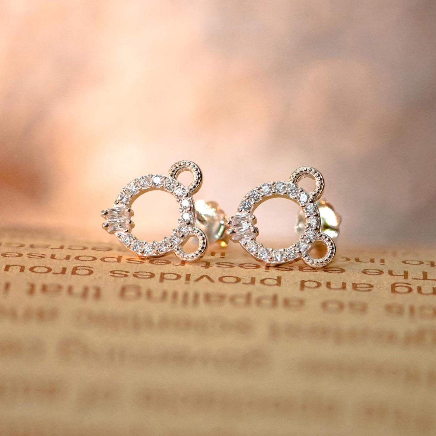 Bear Hoop Stud Earrings: S925 Sterling Silver, Cubic Zirconia