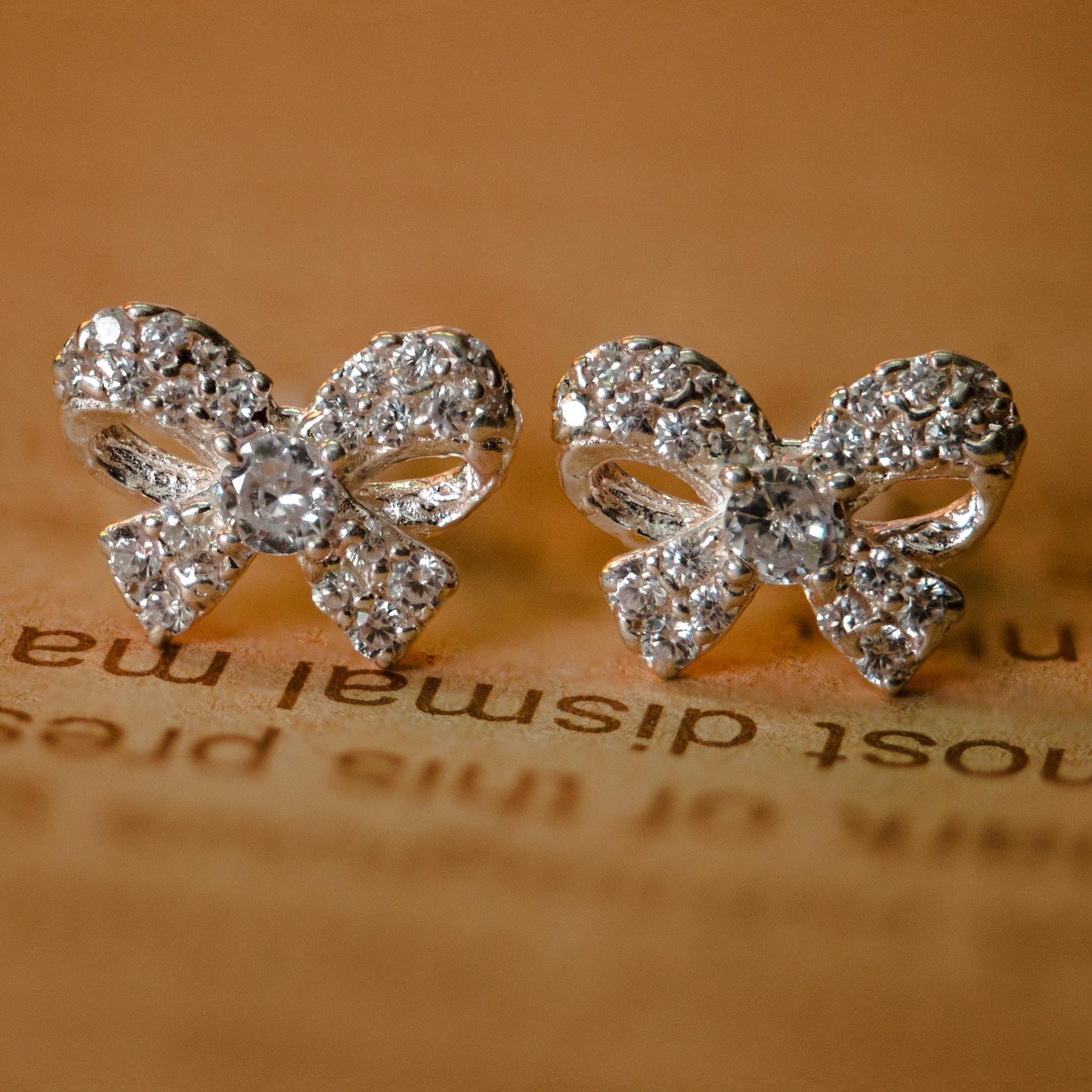 Sterling Silver Bow Stud Earrings: Cubic Zirconia Dainty Jewelry