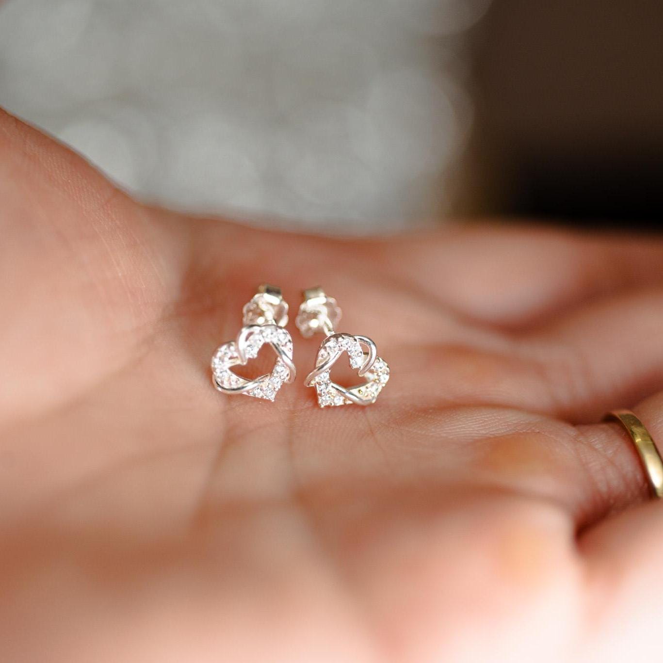 Sterling Silver Heart Stud Earrings: CZ Romantic Jewelry