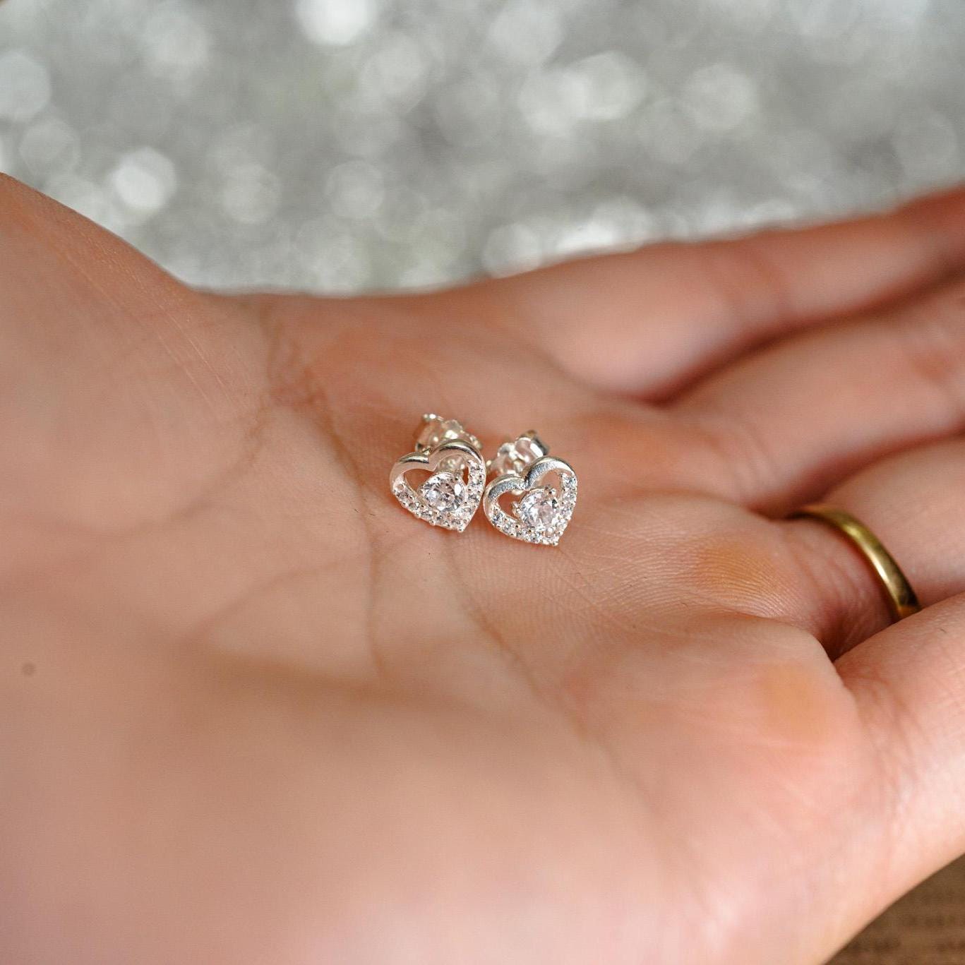 Sterling Silver CZ Heart Stud Earrings: Romantic Jewelry Gift
