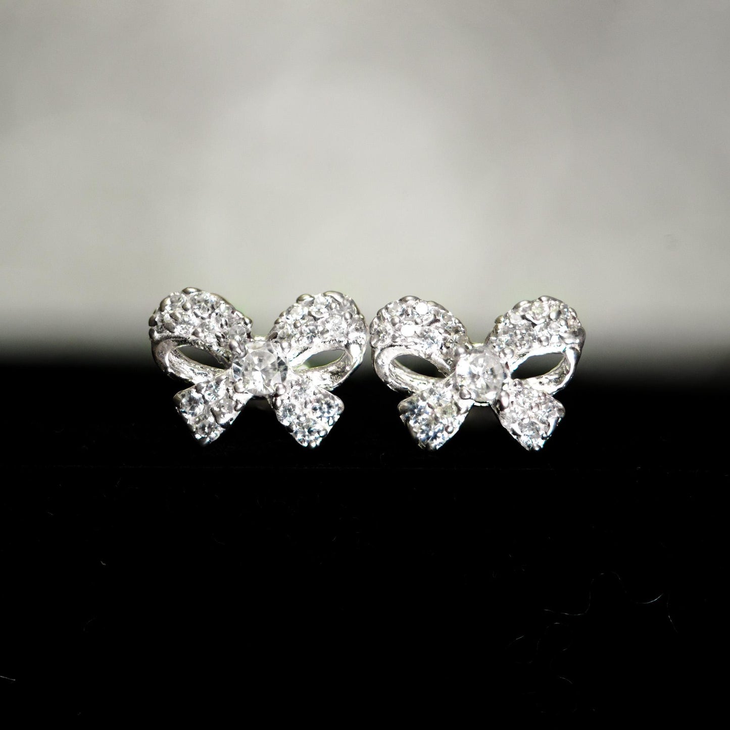 Sterling Silver Bow Stud Earrings: Cubic Zirconia Dainty Jewelry