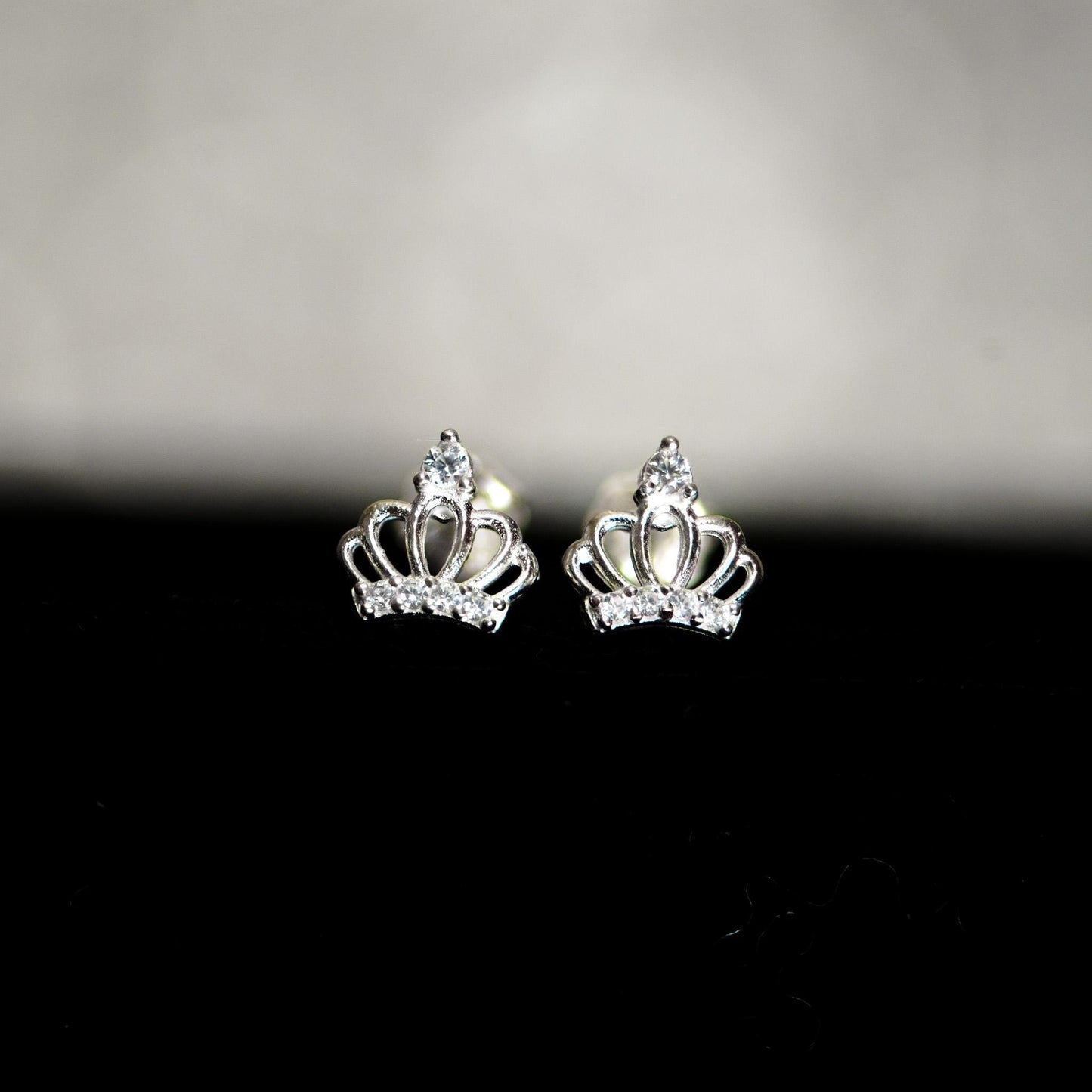 Sterling Silver Crown Stud Earrings: CZ Jewelry Gift