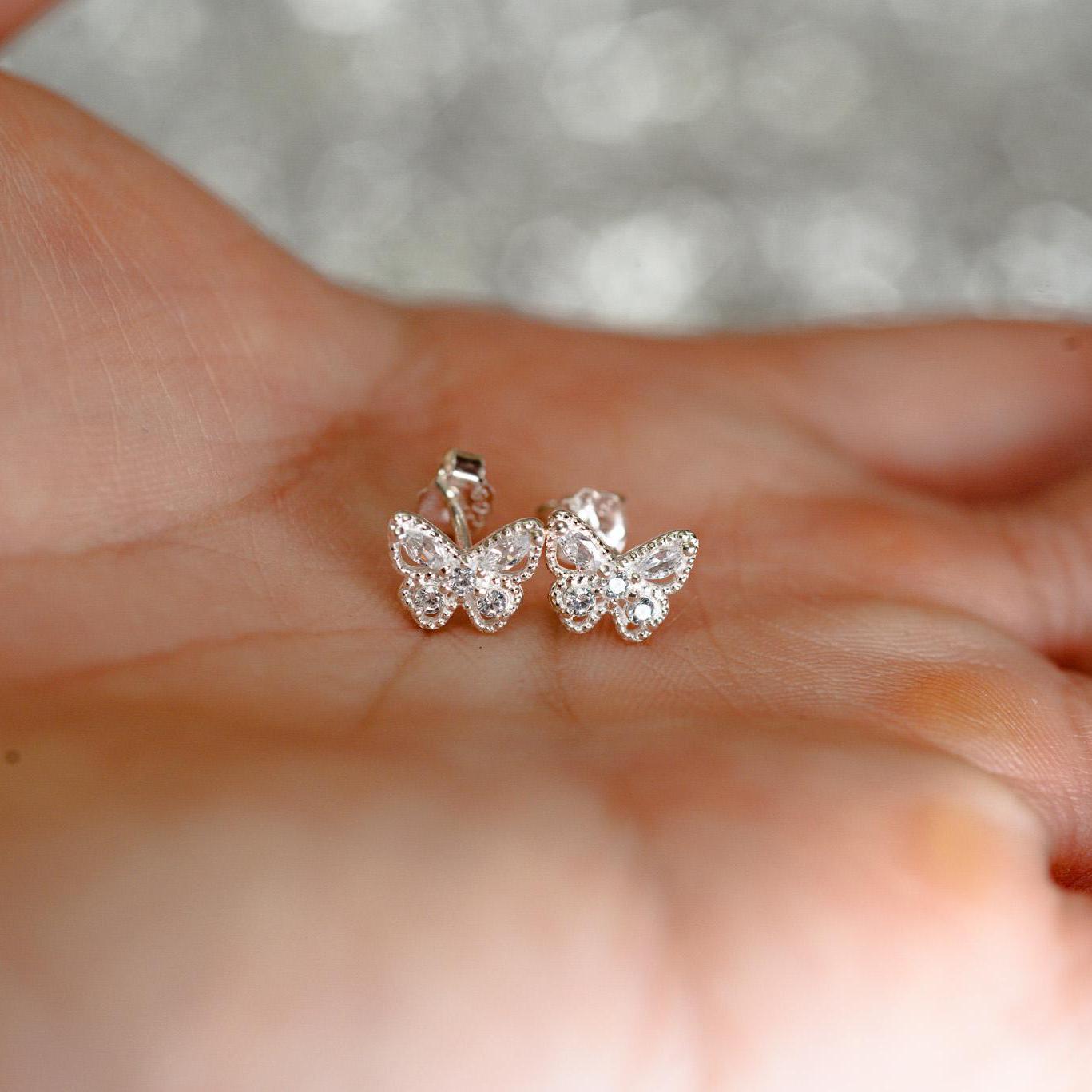 Sterling Silver Butterfly Stud Earrings: Sparkling CZ Jewelry