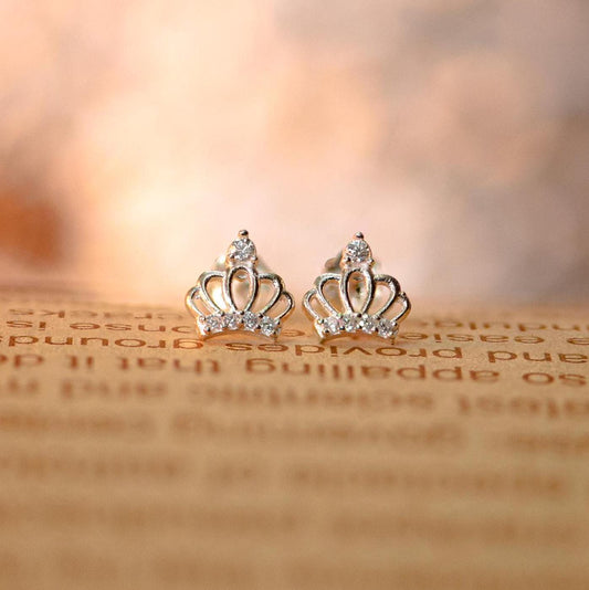 Sterling Silver Crown Stud Earrings: CZ Jewelry Gift