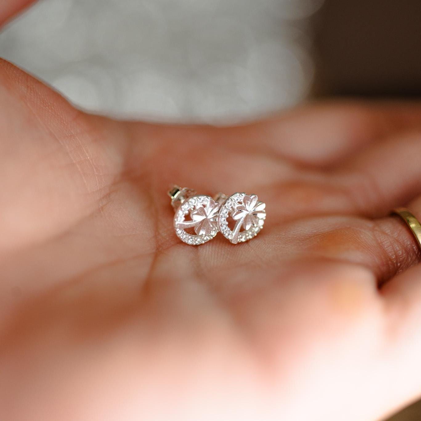 Sterling Silver CZ Flower Stud Earrings: Elegant Floral Jewelry