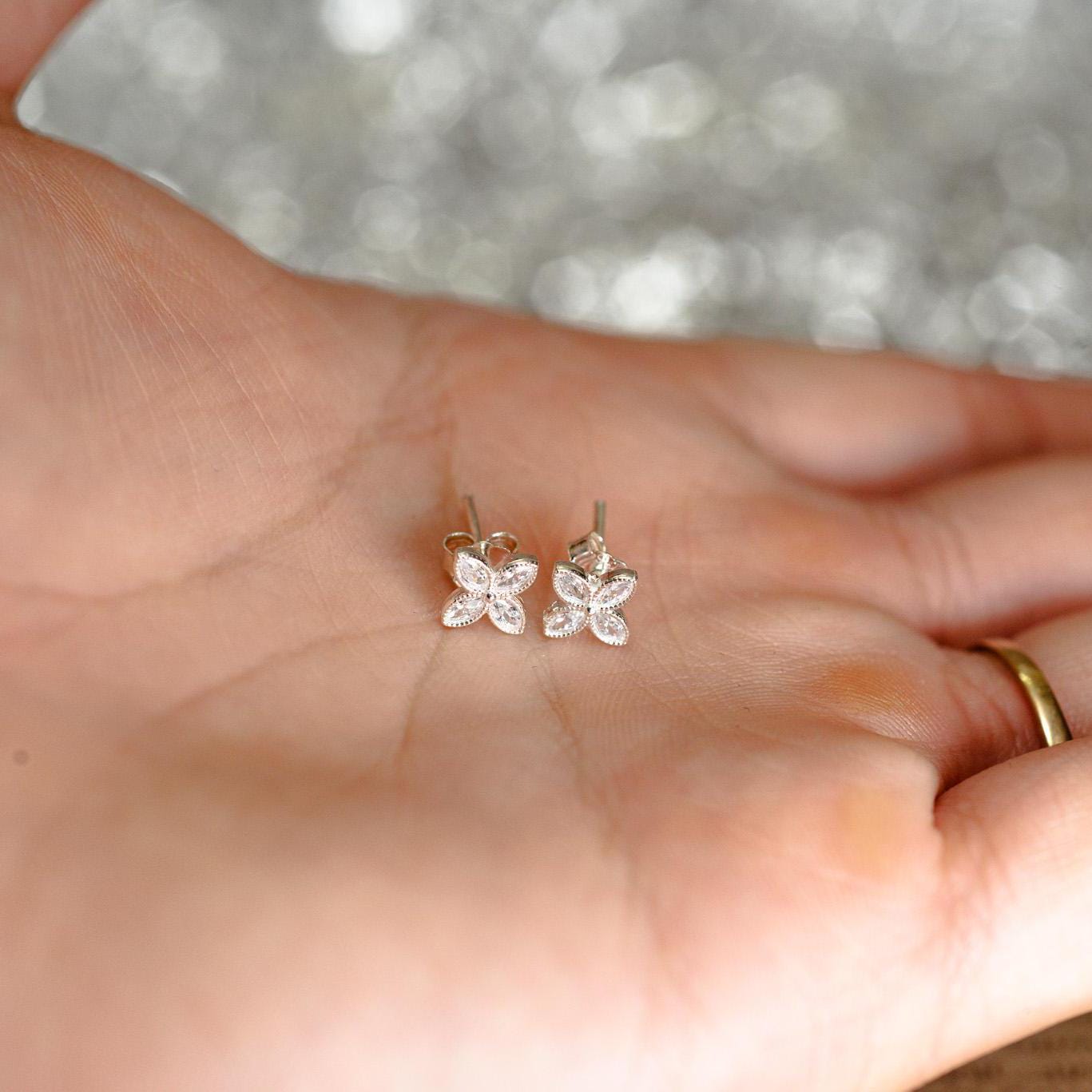 Sterling Silver Flower Stud Earrings: CZ Floral Jewelry