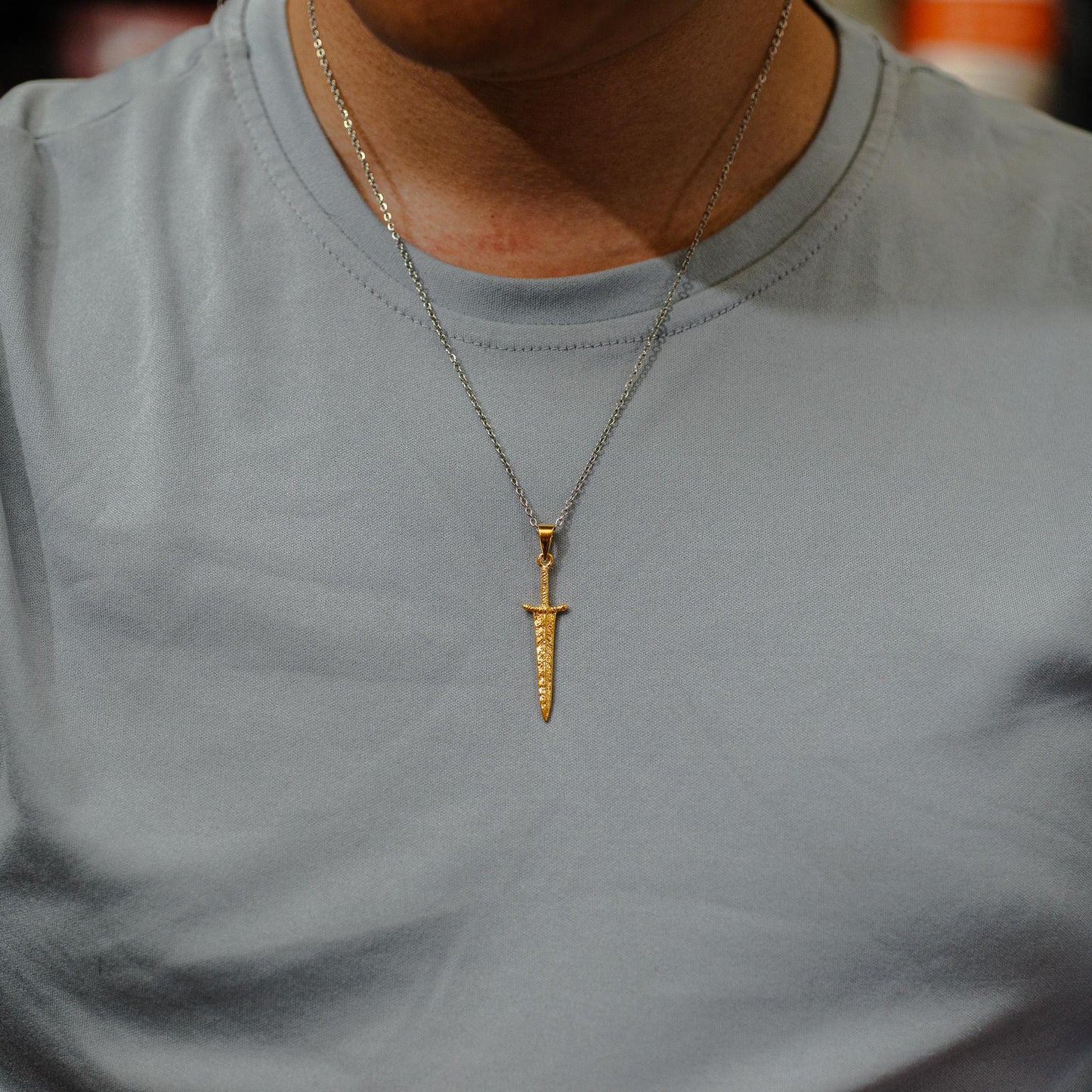 Gold Plated S925 Silver Greatsword Necklace, Fantasy Jewelry Gift for Him, RPG Gamer Pendant, Handmade Sword Charm, Medieval Style Necklace