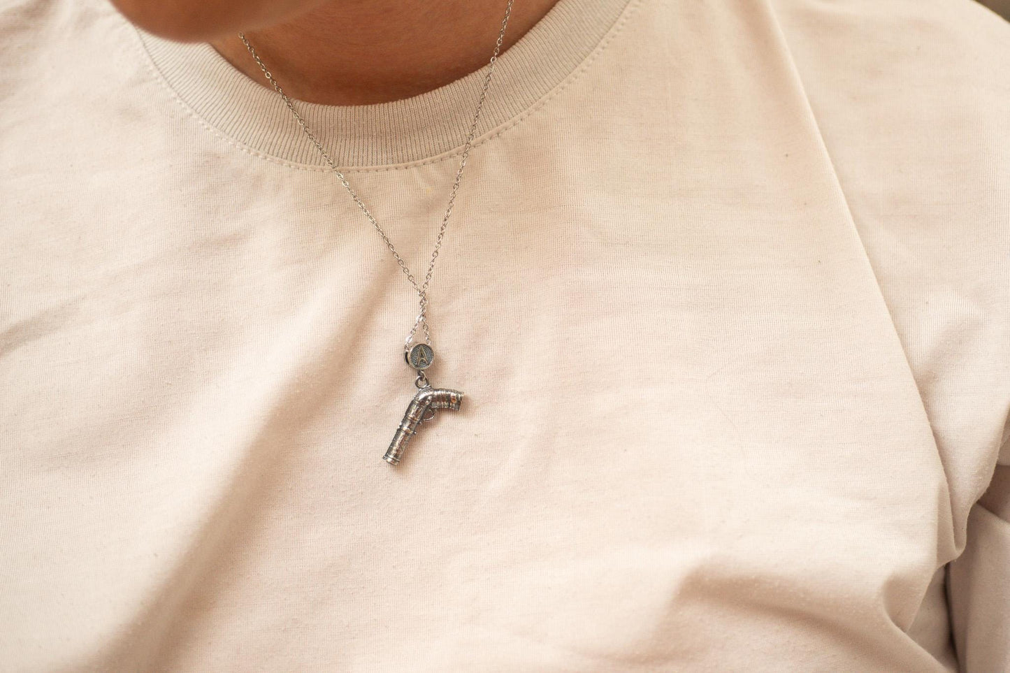 S925 Dark Silver Oxidized Fantasy Gun Pendant – RPG Jewelry for Men, Handcrafted Silver Necklace, Steampunk Inspired Gift