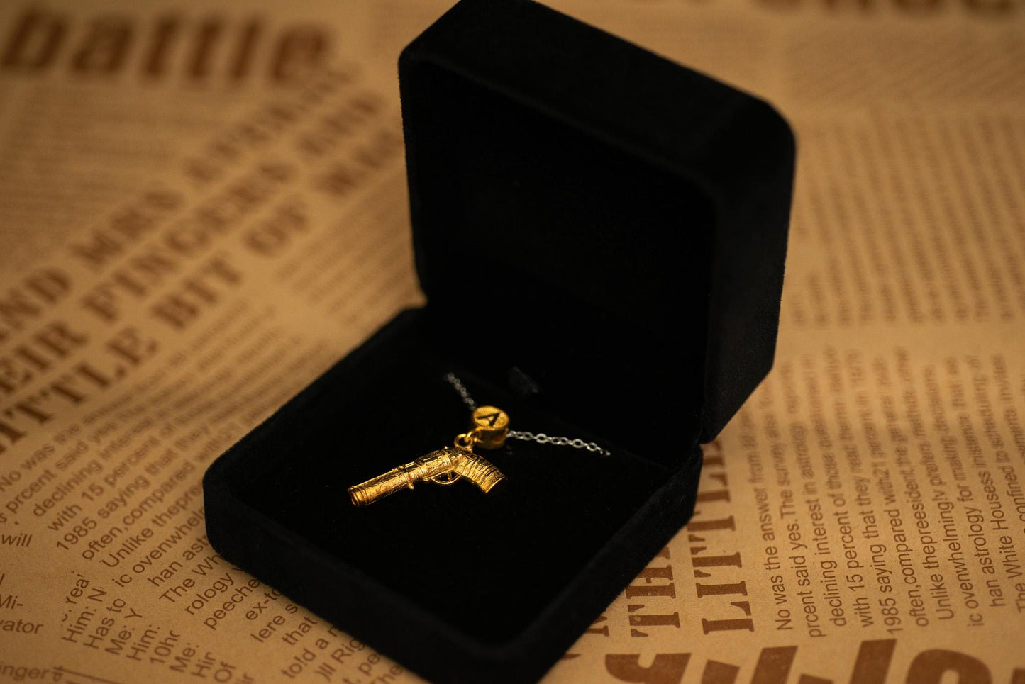 S925 Gold Plated Fantasy Gun Pendant Necklace – Sterling Silver Jewelry, Handmade Gift for Gamer, Unique Armor Style