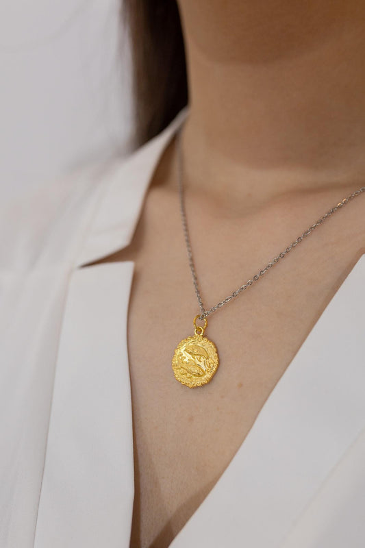 18K Gold Plated Pisces Zodiac Pendant: Sterling Silver Astrology Necklace