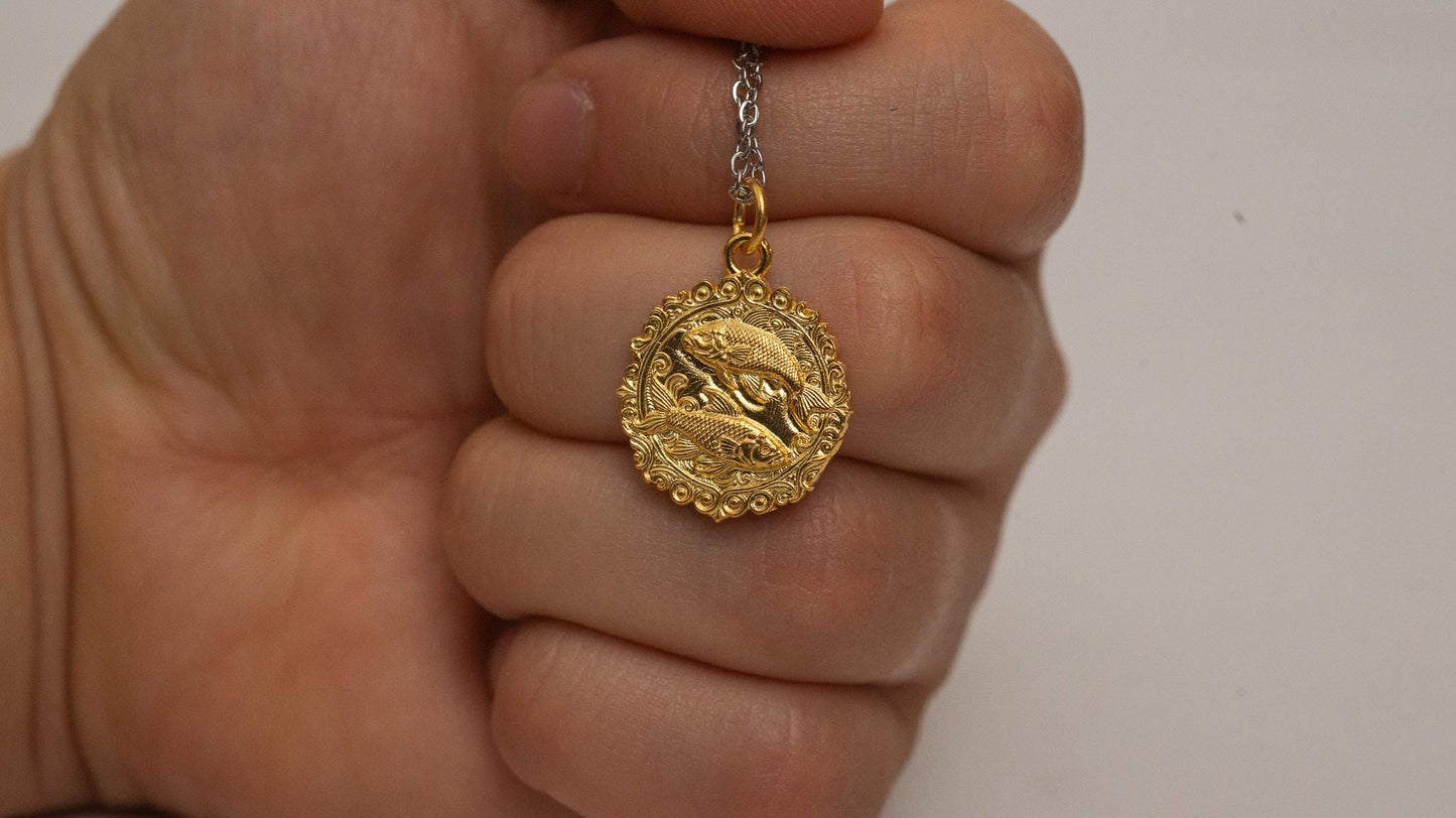 18K Gold Plated Pisces Zodiac Pendant: Sterling Silver Astrology Necklace