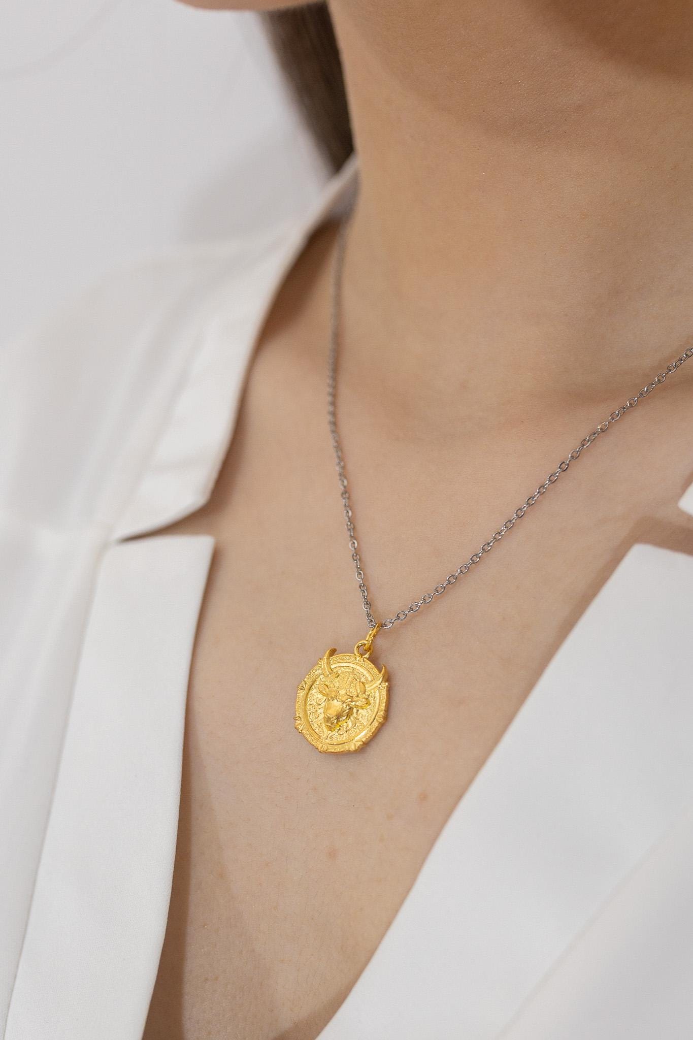 Taurus Zodiac Pendant: 18K Gold Plated Sterling Silver Astrology Necklace