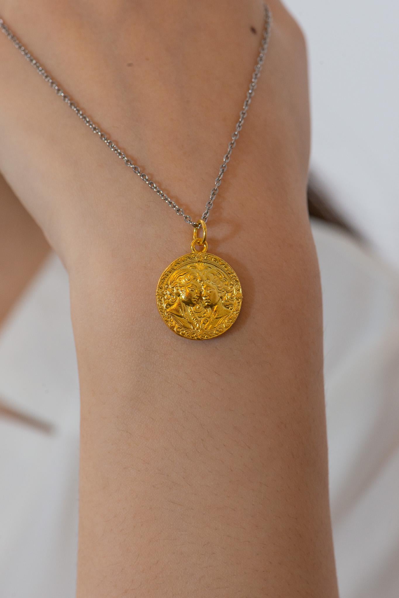 Gemini Zodiac Pendant: 18K Gold Plated Sterling Silver Necklace