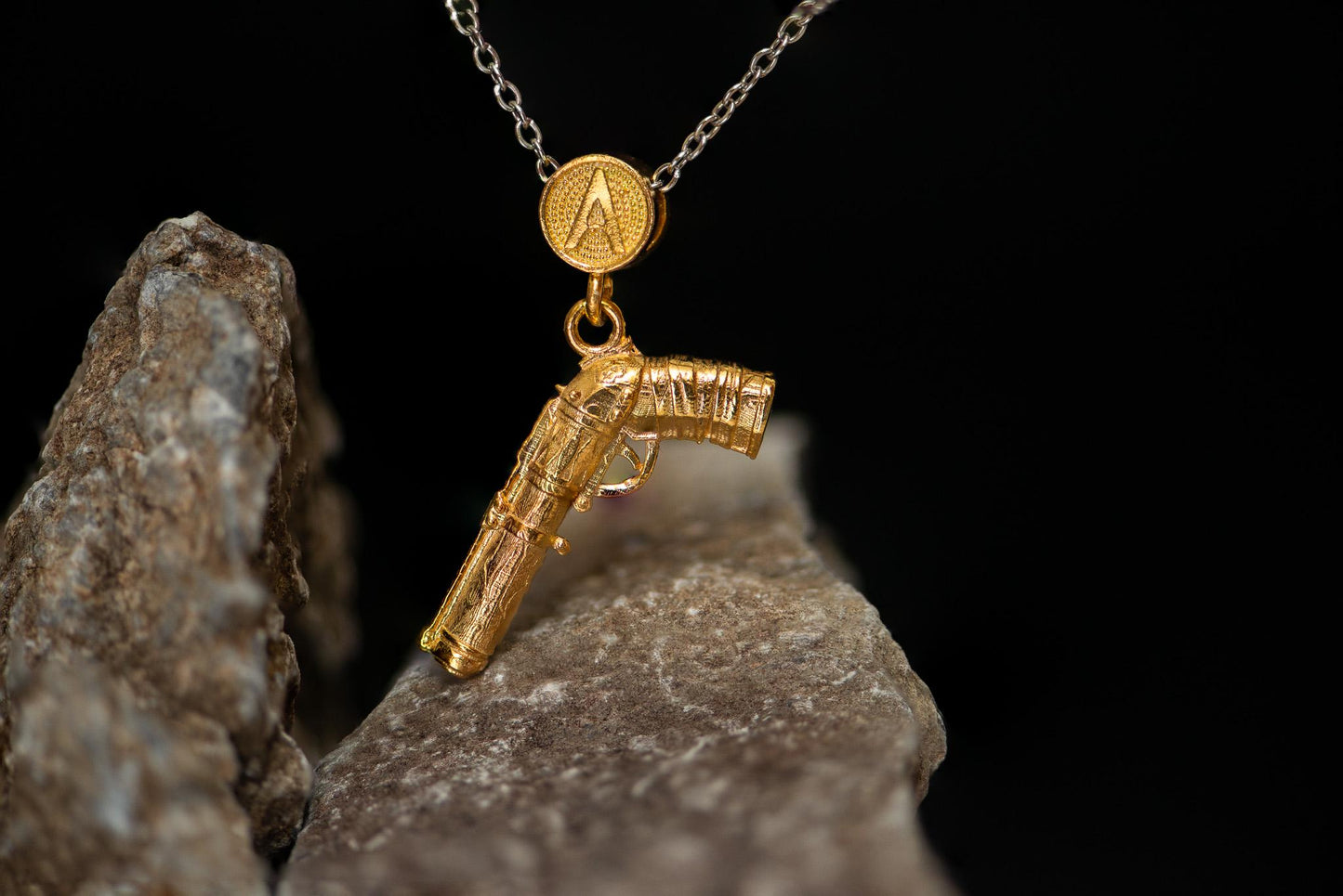 S925 Silver Fantasy Gun Pendant Necklace for Men – Handmade Sterling Silver Chain, Gamer Jewelry, Unique Gift for Him