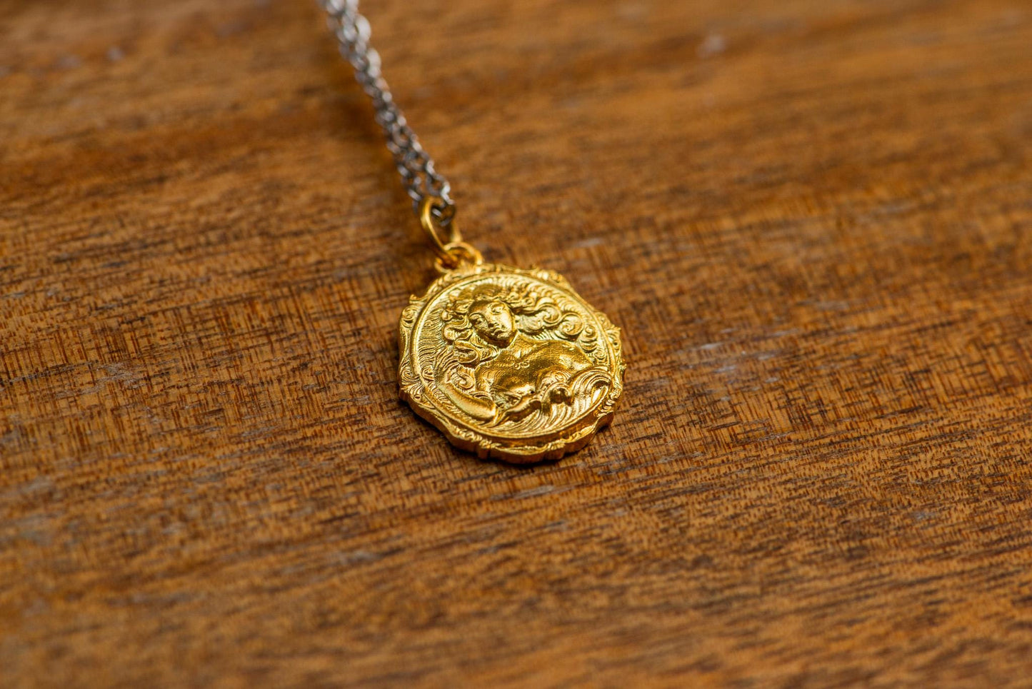 Aquarius Zodiac Pendant: 18K Gold Plated Sterling Silver Astrology Necklace