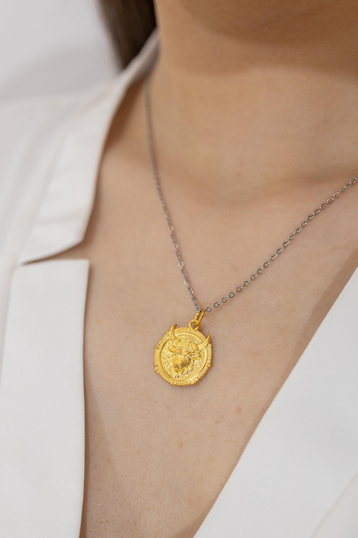 Taurus Zodiac Pendant: 18K Gold Plated Sterling Silver Astrology Necklace