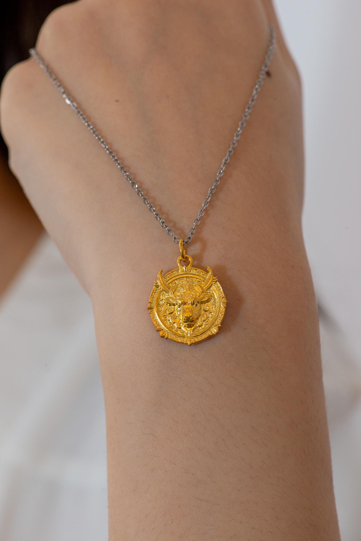 Taurus Zodiac Pendant: 18K Gold Plated Sterling Silver Astrology Necklace