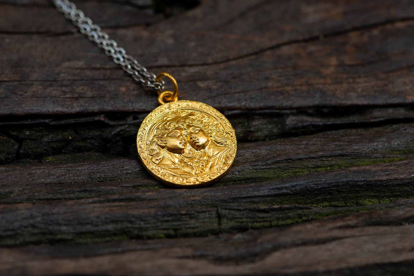 Gemini Zodiac Pendant: 18K Gold Plated Sterling Silver Necklace