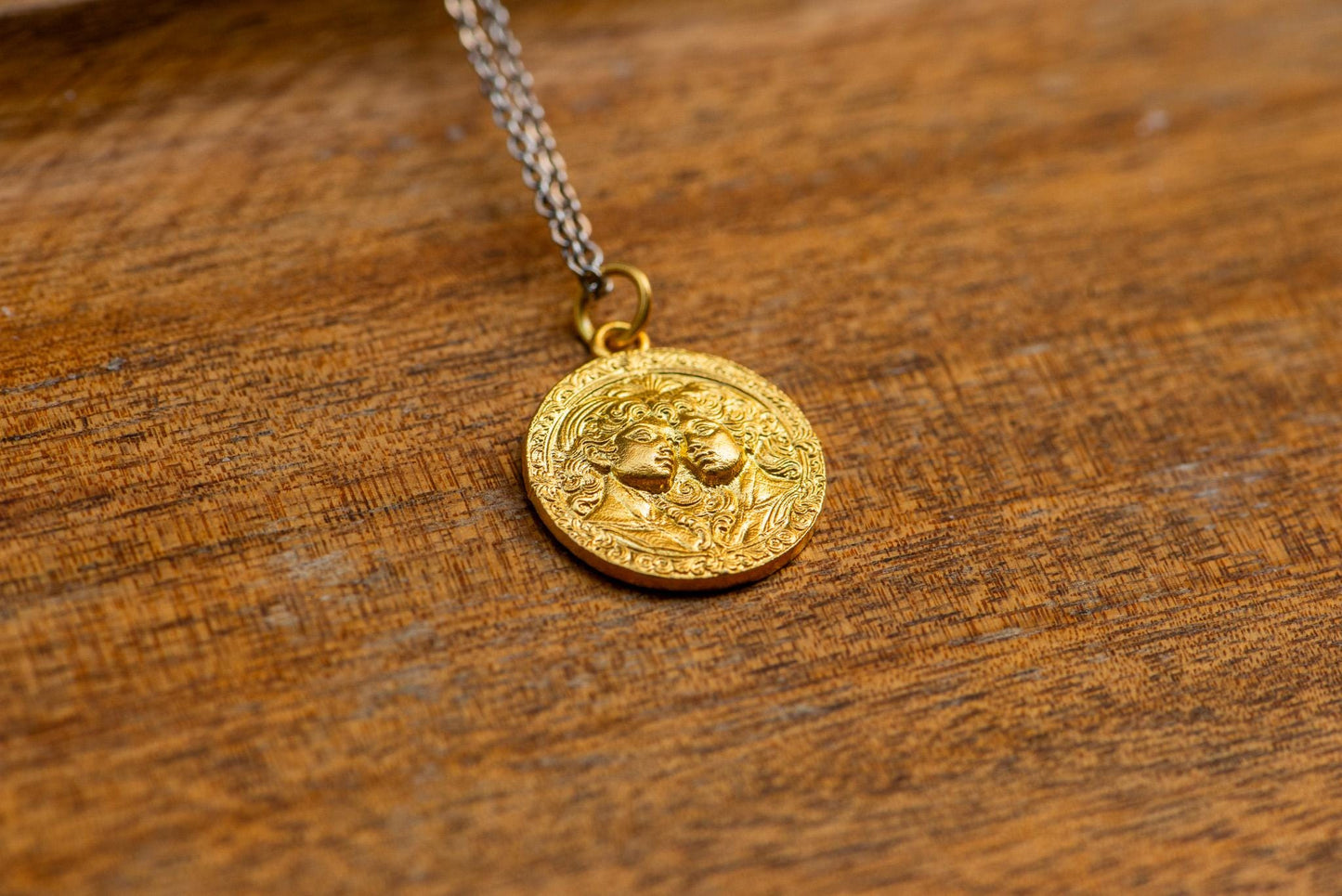 Gemini Zodiac Pendant: 18K Gold Plated Sterling Silver Necklace