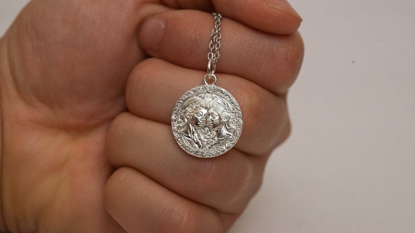 Gemini Zodiac Pendant: 18K Gold Plated Sterling Silver Necklace