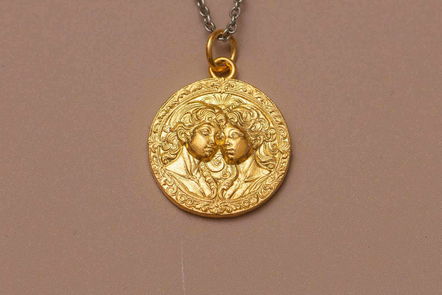 Gemini Zodiac Pendant: 18K Gold Plated Sterling Silver Necklace