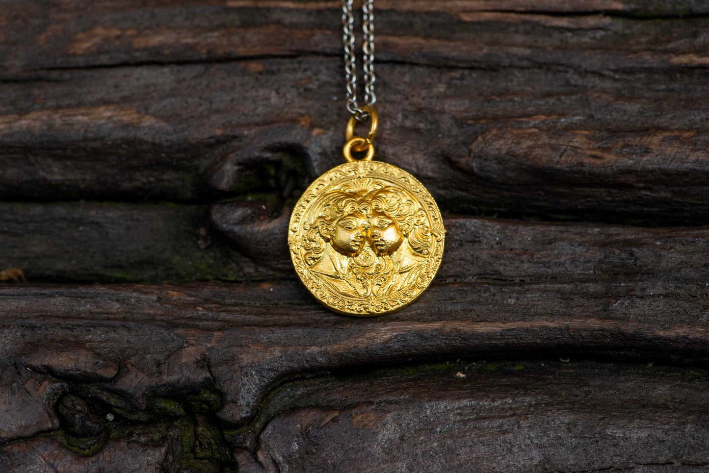 Gemini Zodiac Pendant: 18K Gold Plated Sterling Silver Necklace