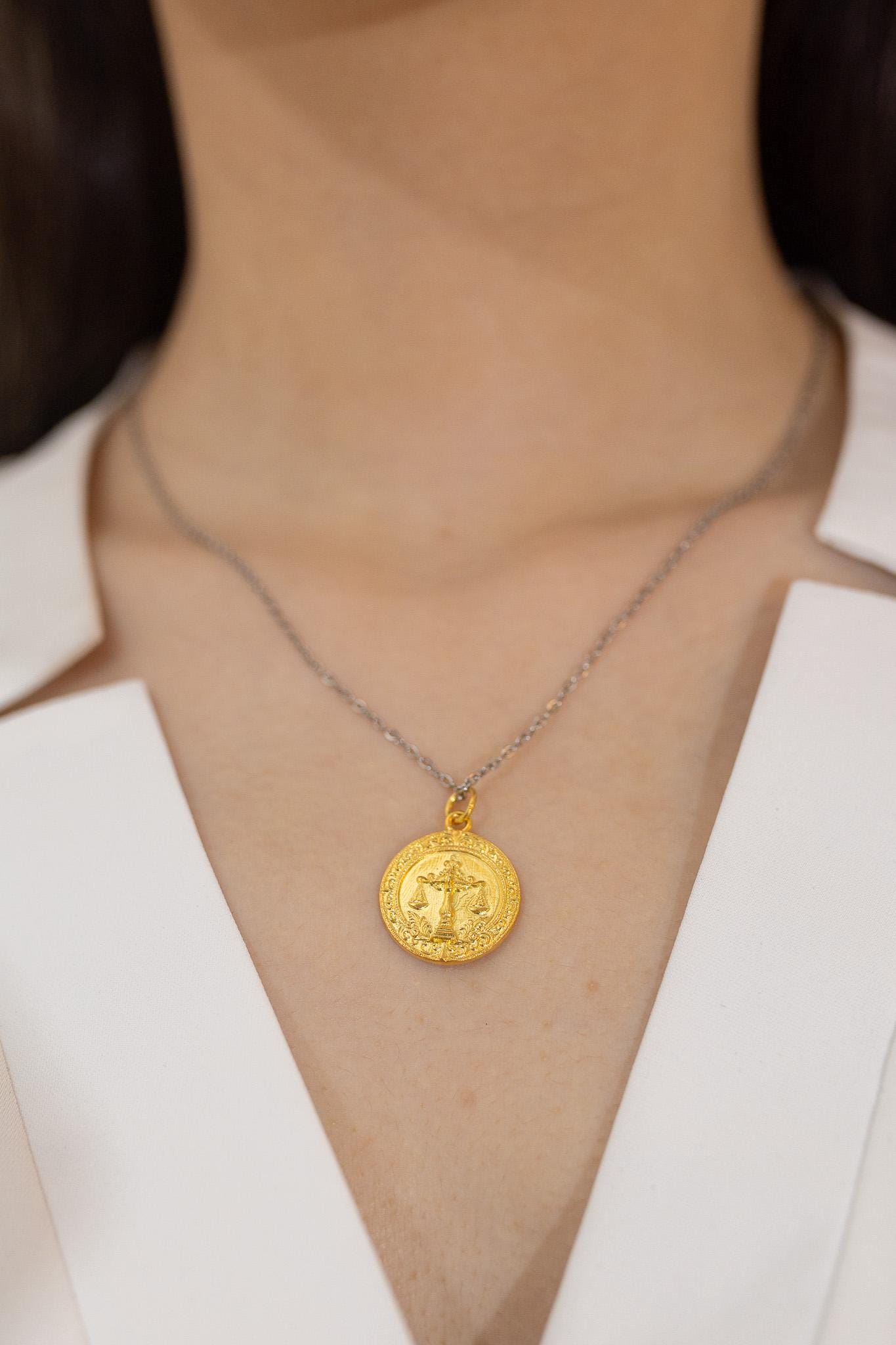 18K Gold Libra Zodiac Pendant: Sterling Silver Astrology Necklace