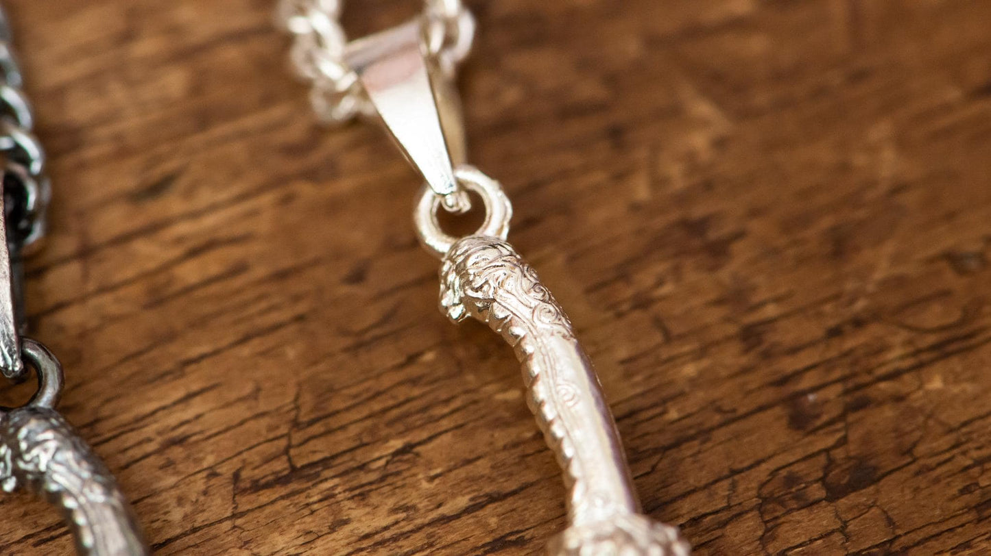 Harald Curved Greatsword Pendant S925 Sterling Silver Necklace Handmade Jewelry Gift for Men Women Gamer Cosplay