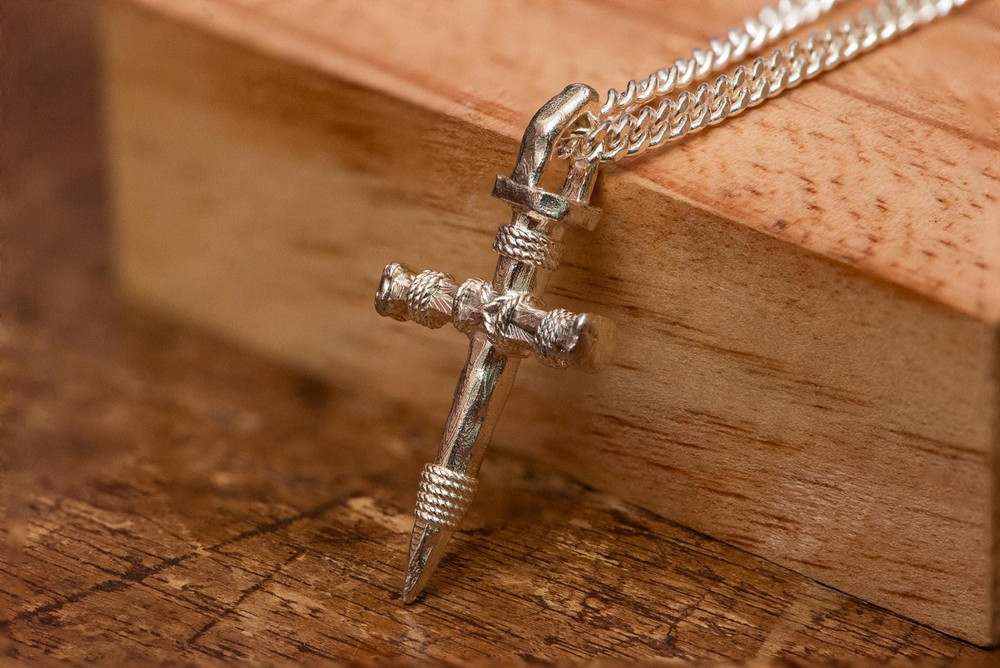 Handmade S925 Silver Nail Cross Necklace Gold Plated, Gothic Faith Jewelry for Men, Religious Pendant, Christian Gift