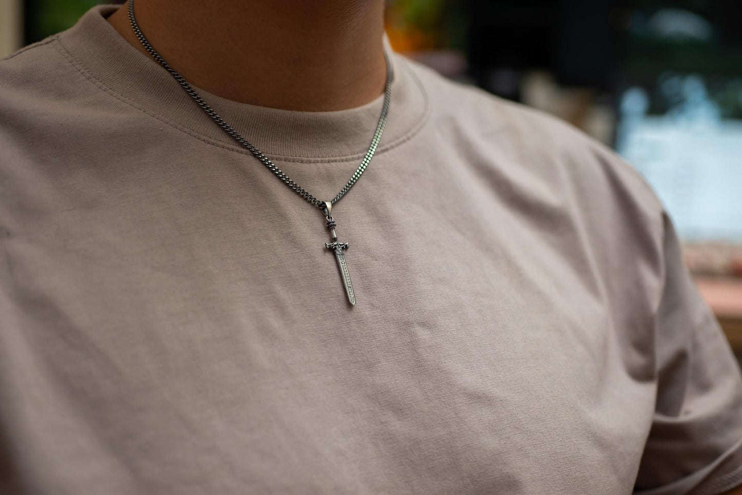 Sword of Night and Flame Inspired Pendant, Oxidized S925 Silver RPG Necklace, Gothic Fantasy Jewelry, Handmade Gift for Him