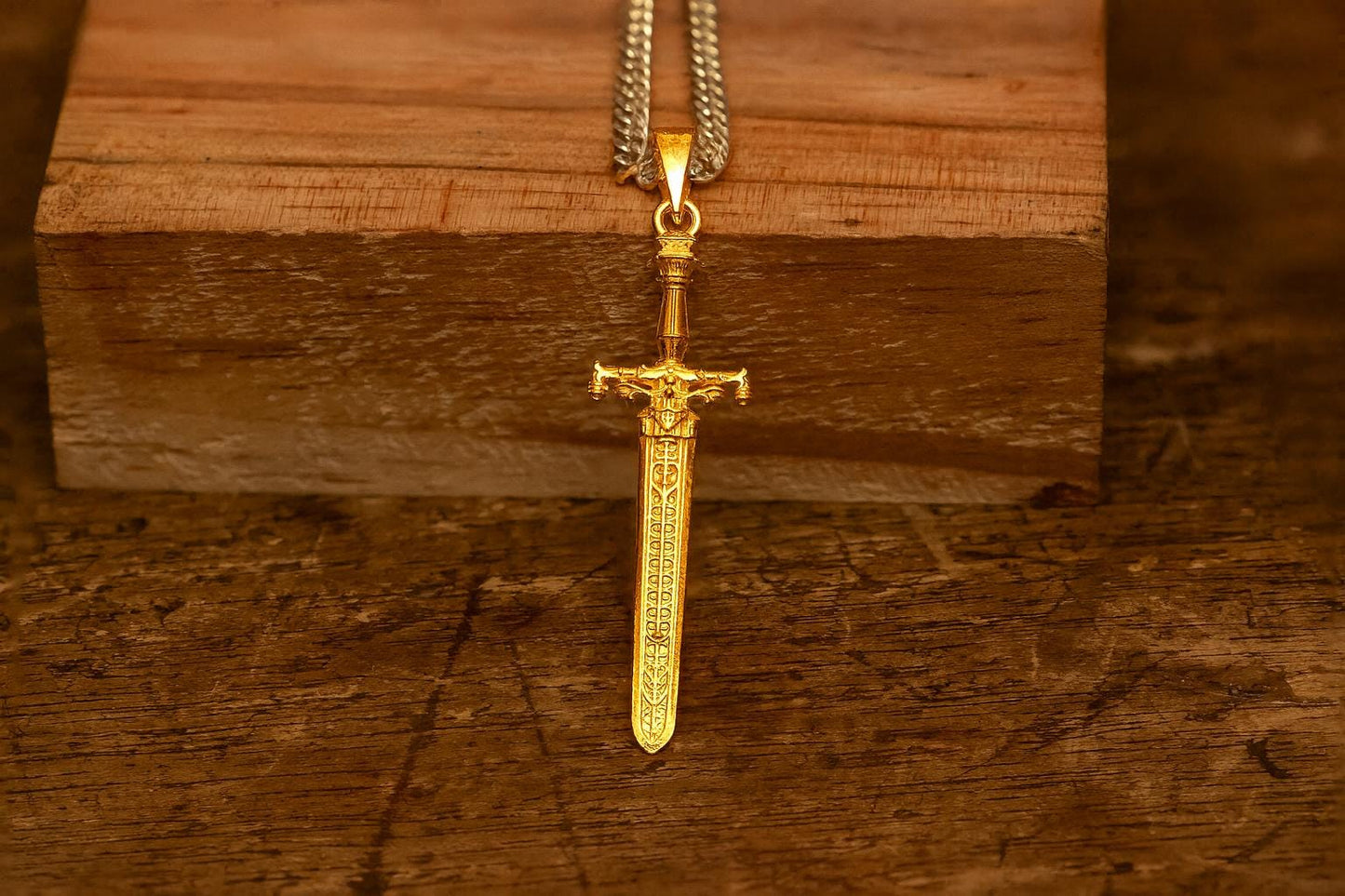 Sword of Night and Flame Inspired Pendant, Oxidized S925 Silver RPG Necklace, Gothic Fantasy Jewelry, Handmade Gift for Him