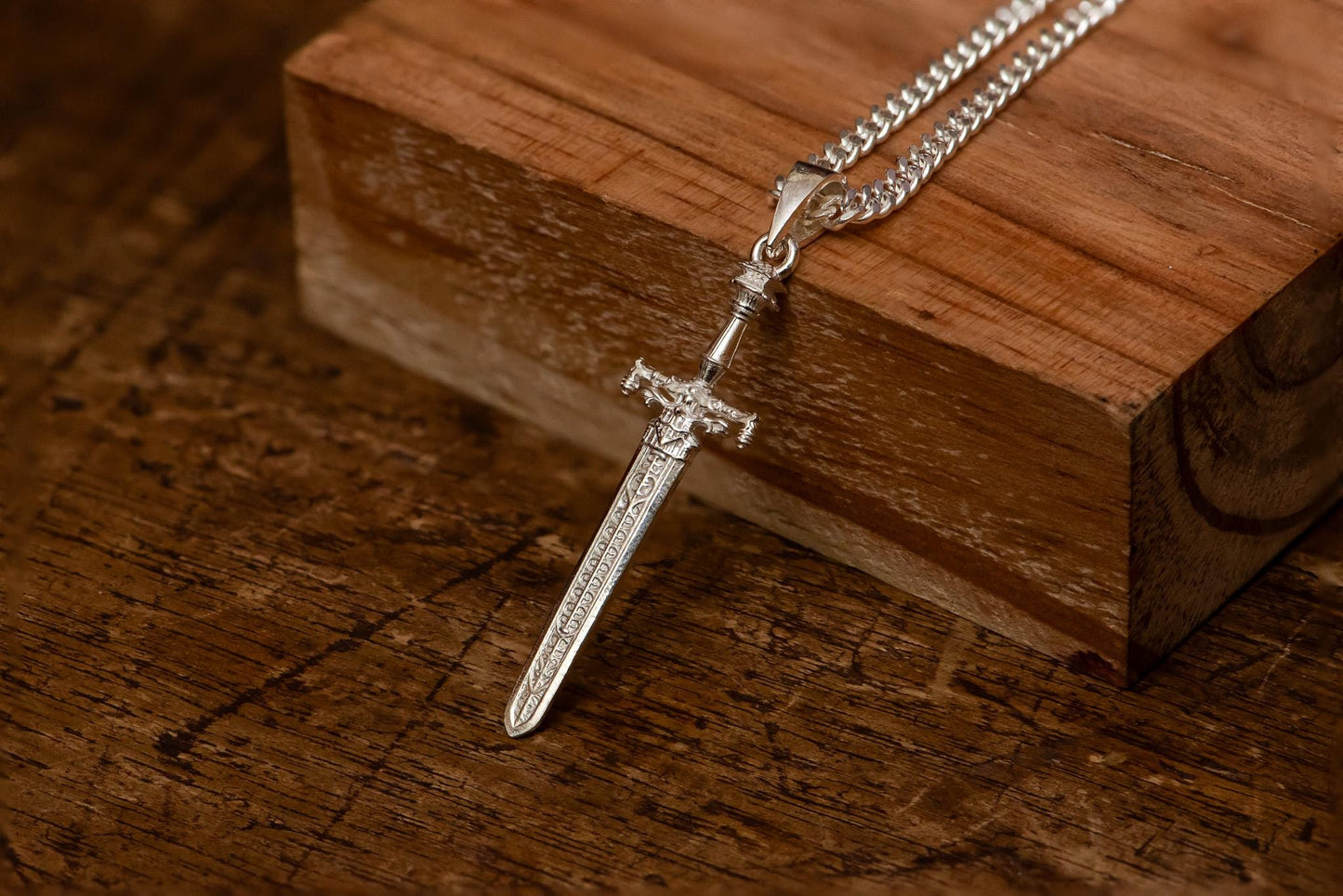 24K Gold Plated Sword of Night and Flame Pendant, S925 Silver Fantasy Necklace, Handmade RPG Jewelry, Elegant Gift for Him