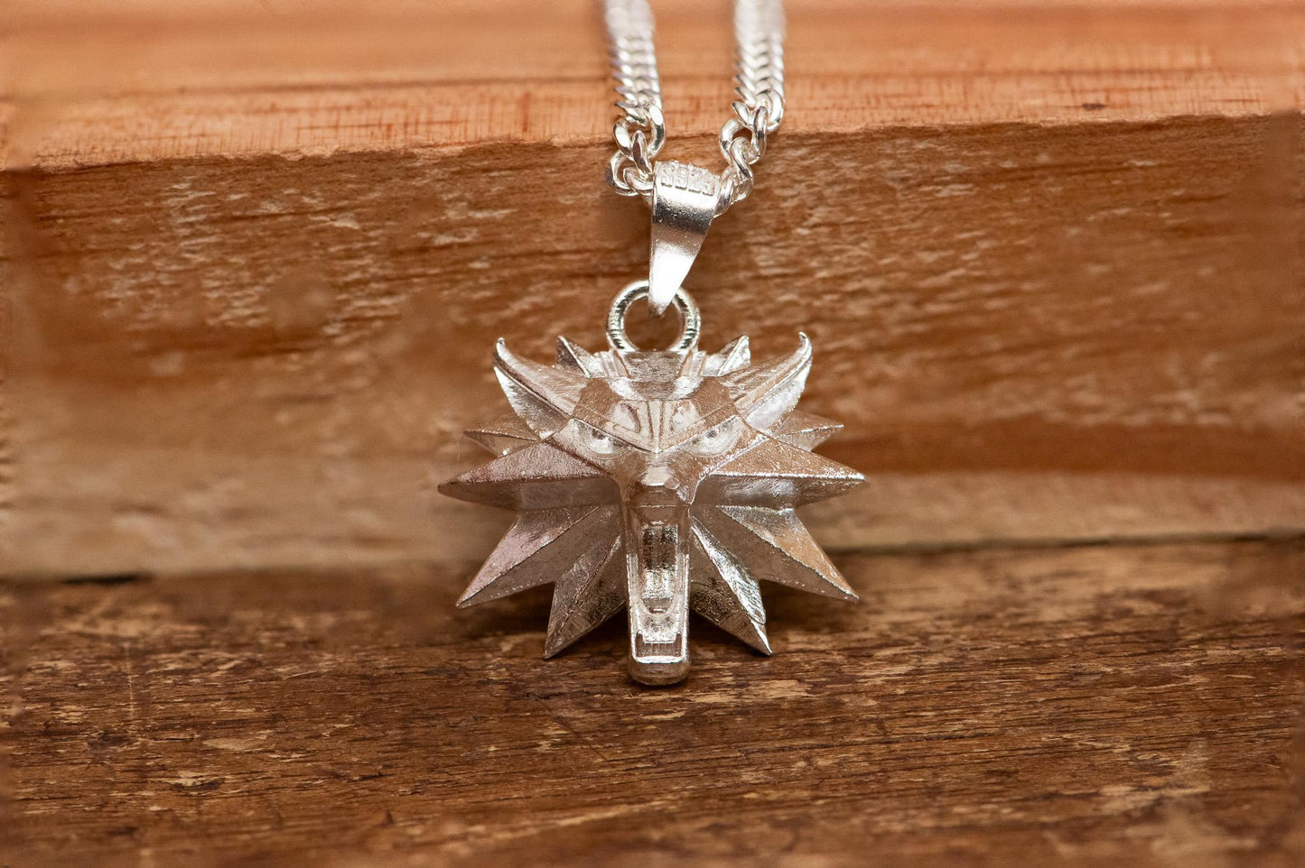 Inspired Wolf Head Pendant S925 Sterling Silver, Handmade Fantasy Necklace, Gamer Jewelry, Medieval Amulet, Gift for Him