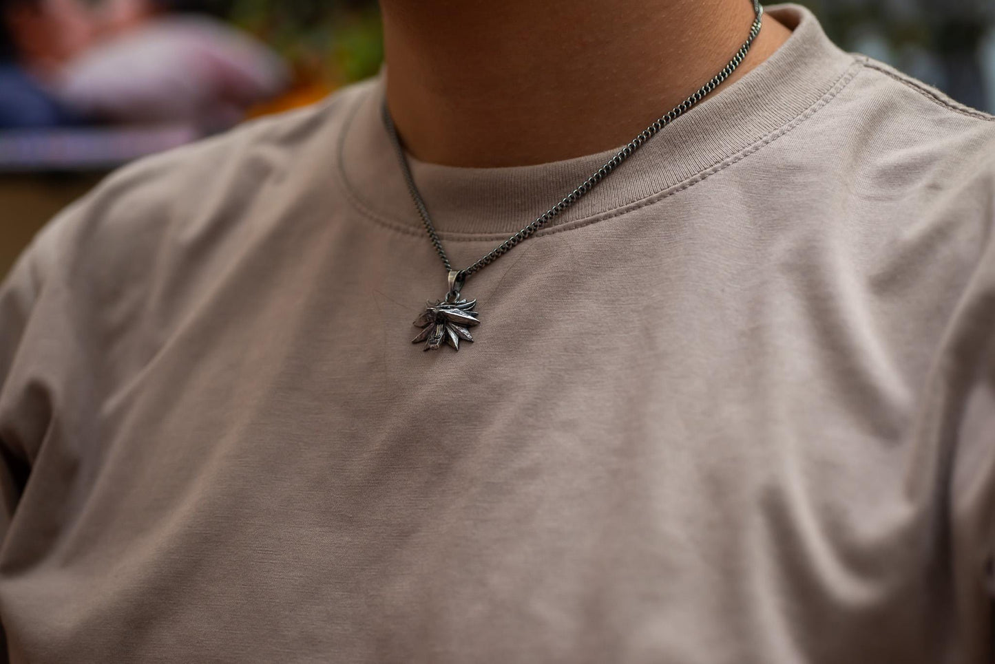 Oxidized Wolf Medallion Pendant, S925 Silver RPG Necklace for Men, Handmade Gothic Jewelry, Fantasy Gift, Medieval Style