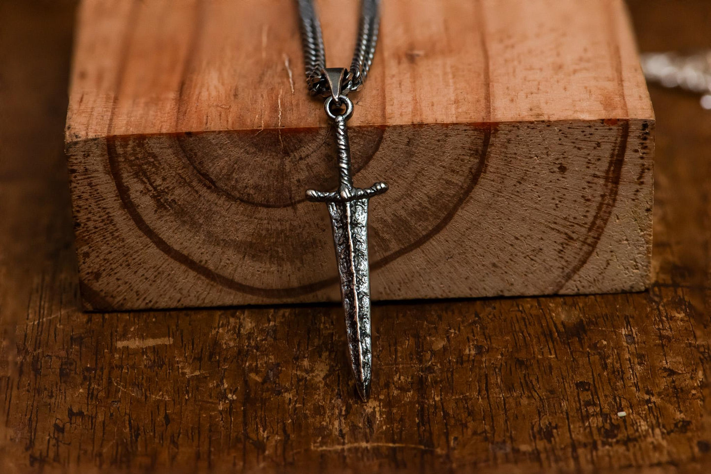 Oxidized Dark Silver Greatsword Necklace S925, Gothic RPG Jewelry for Men, Handmade Fantasy Sword Pendant, Gift for Gamer, Silver Chain