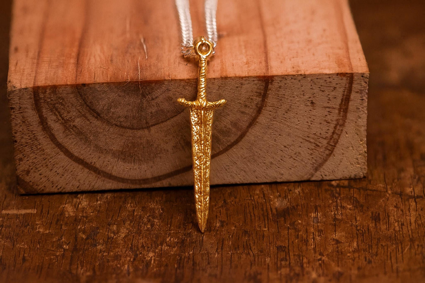 Gold Plated S925 Silver Greatsword Necklace, Fantasy Jewelry Gift for Him, RPG Gamer Pendant, Handmade Sword Charm, Medieval Style Necklace