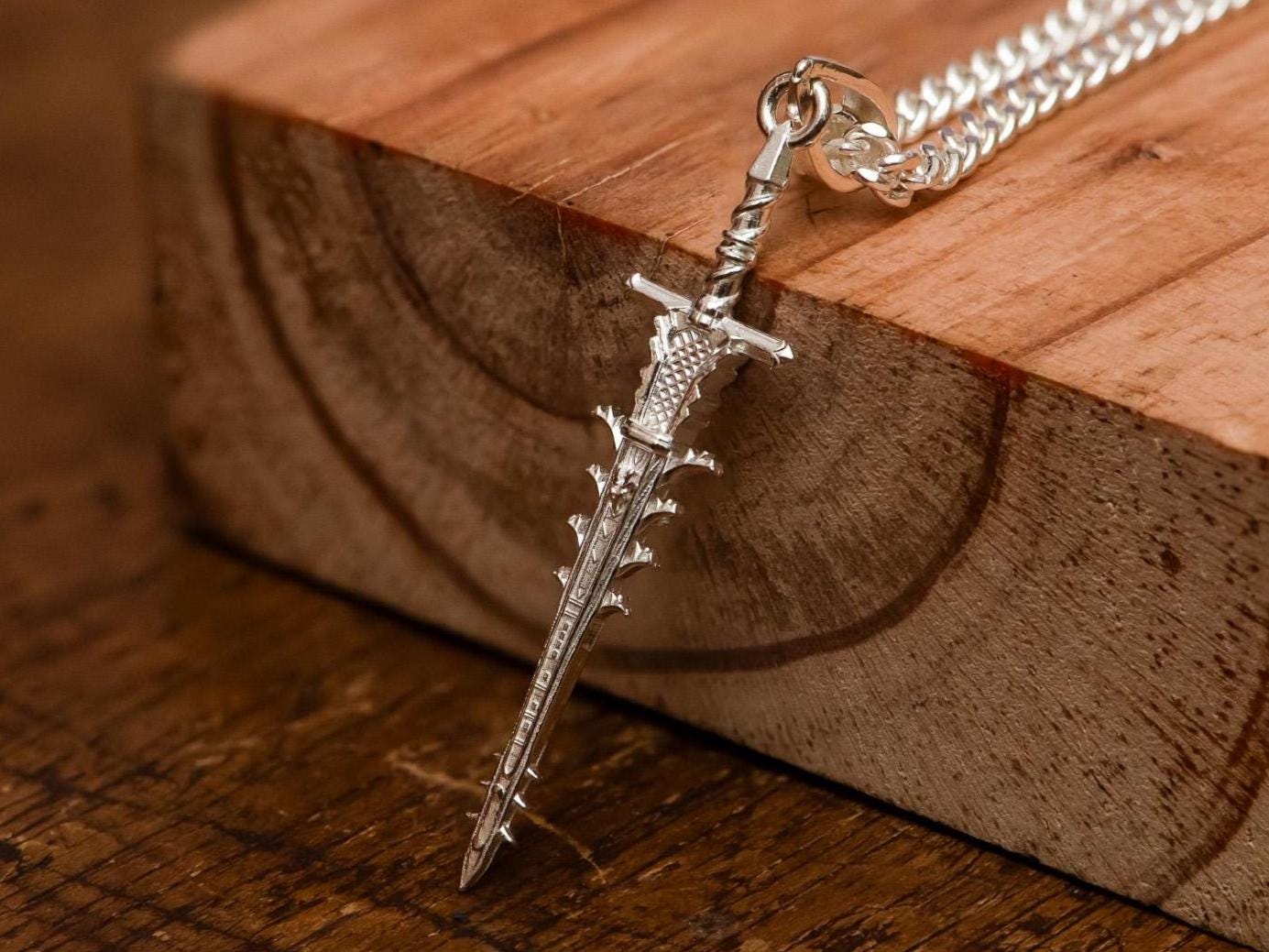 Helphen’s Steeple Silver Pendant, Handmade S925 Sterling Sword Necklace, Ghostflame Greatsword Jewelry for Gamer, RPG Fantasy Gift for Him