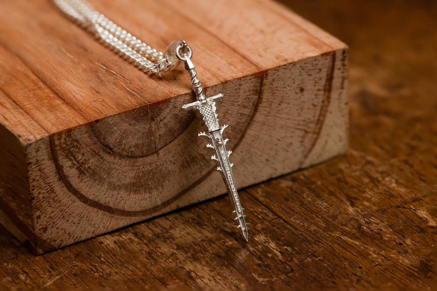 Helphen’s Steeple Dark Silver Pendant, Oxidized S925 Sword Necklace, Fantasy Gamer Jewelry, RPG Ghostflame Greatsword Gift for Men