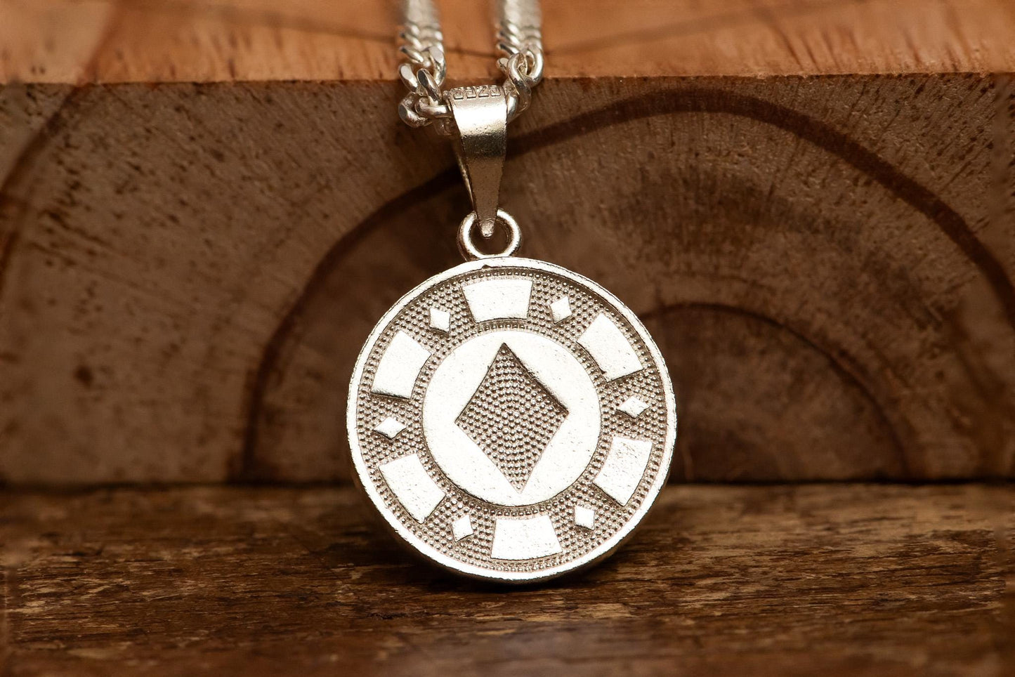 Poker Coin Silver Pendant S925 | Four Suits Necklace for Men | Hearts Diamonds Clubs Spades Jewelry | Gift for Gamers & Card Lovers