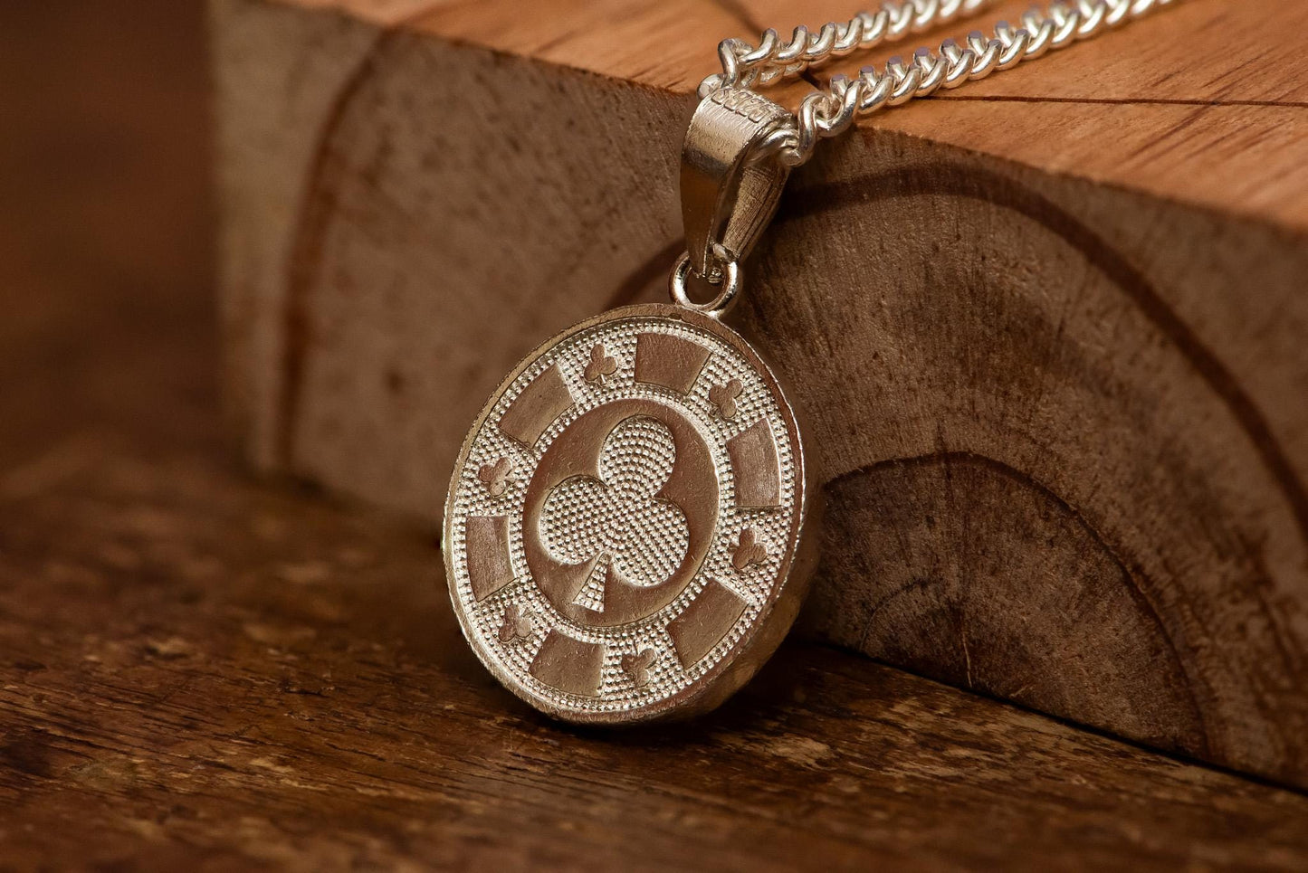 Poker Coin Silver Pendant S925 | Four Suits Necklace for Men | Hearts Diamonds Clubs Spades Jewelry | Gift for Gamers & Card Lovers