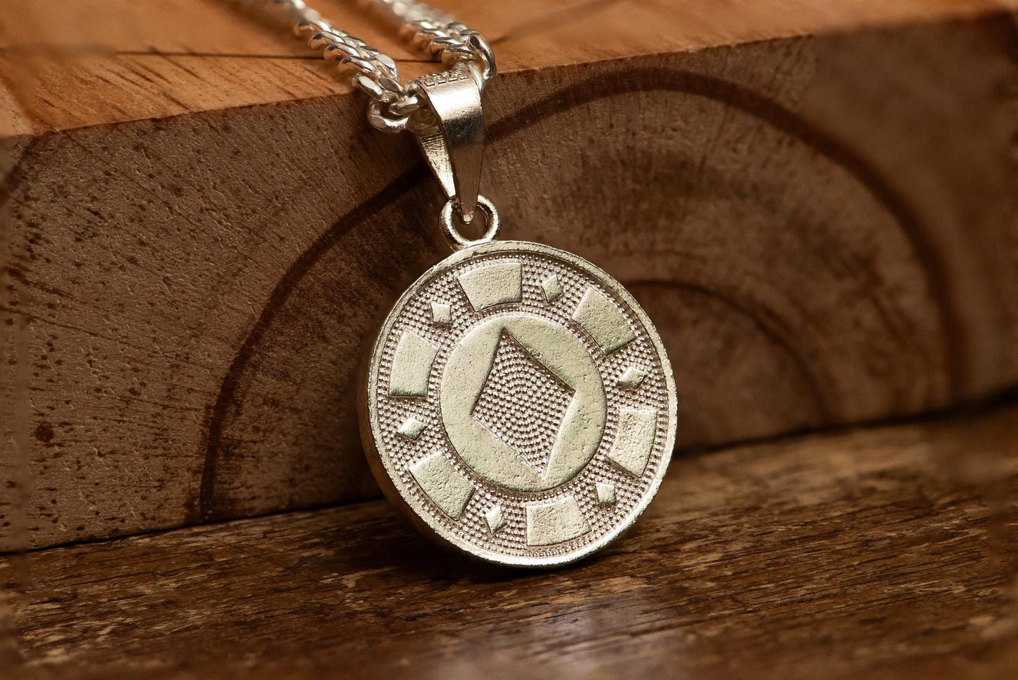 Poker Coin Silver Pendant S925 | Four Suits Necklace for Men | Hearts Diamonds Clubs Spades Jewelry | Gift for Gamers & Card Lovers