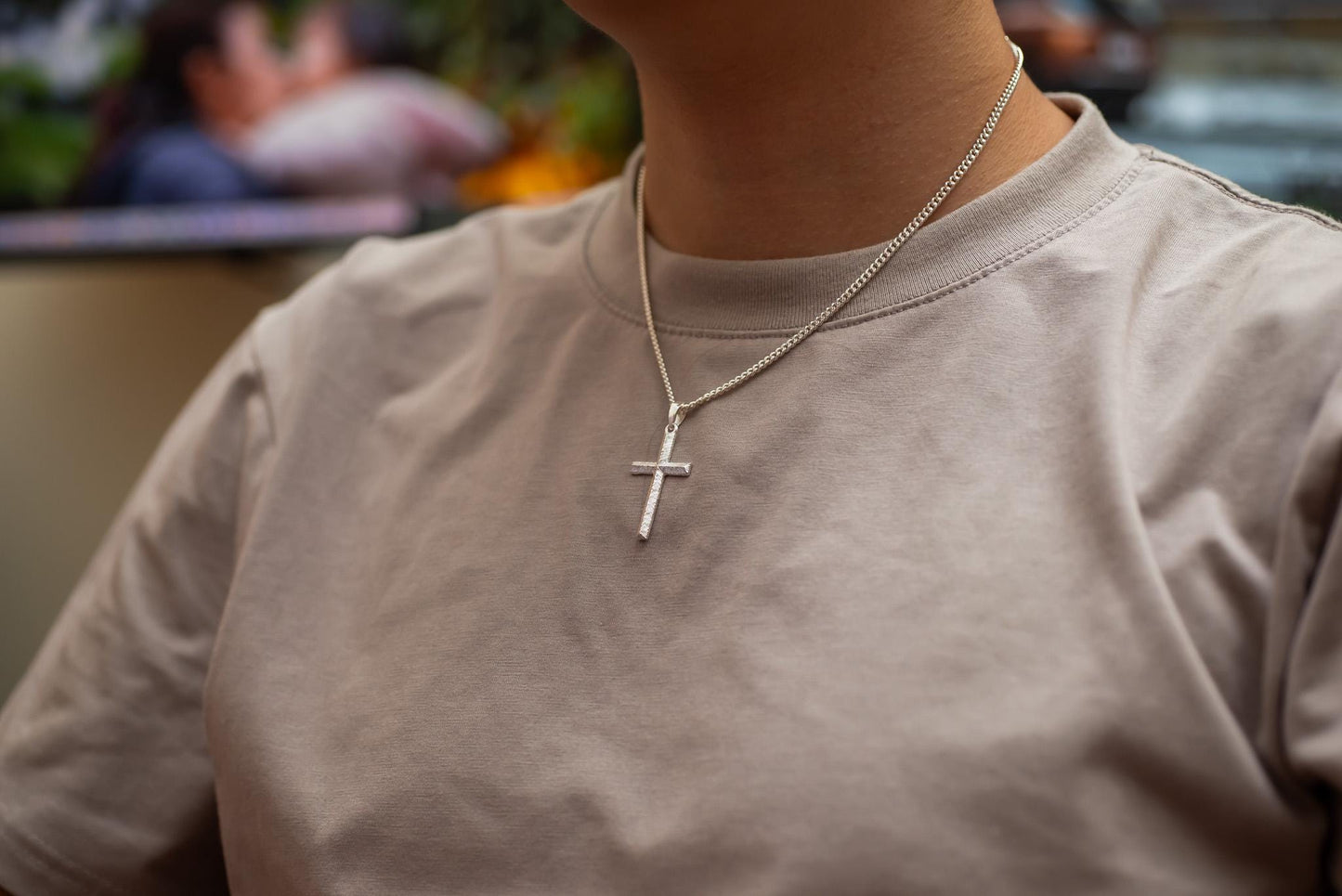 Gold-Plated Engraved Cross Necklace S925 Sterling Silver Religious Jewelry, Elegant Christian Gift for Him