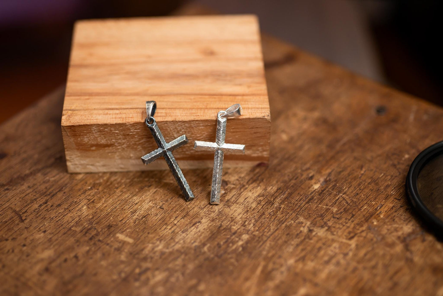 Oxidized Engraved Cross Necklace S925 Sterling Silver Rustic Christian Jewelry for Men, Handmade Faith Pendant